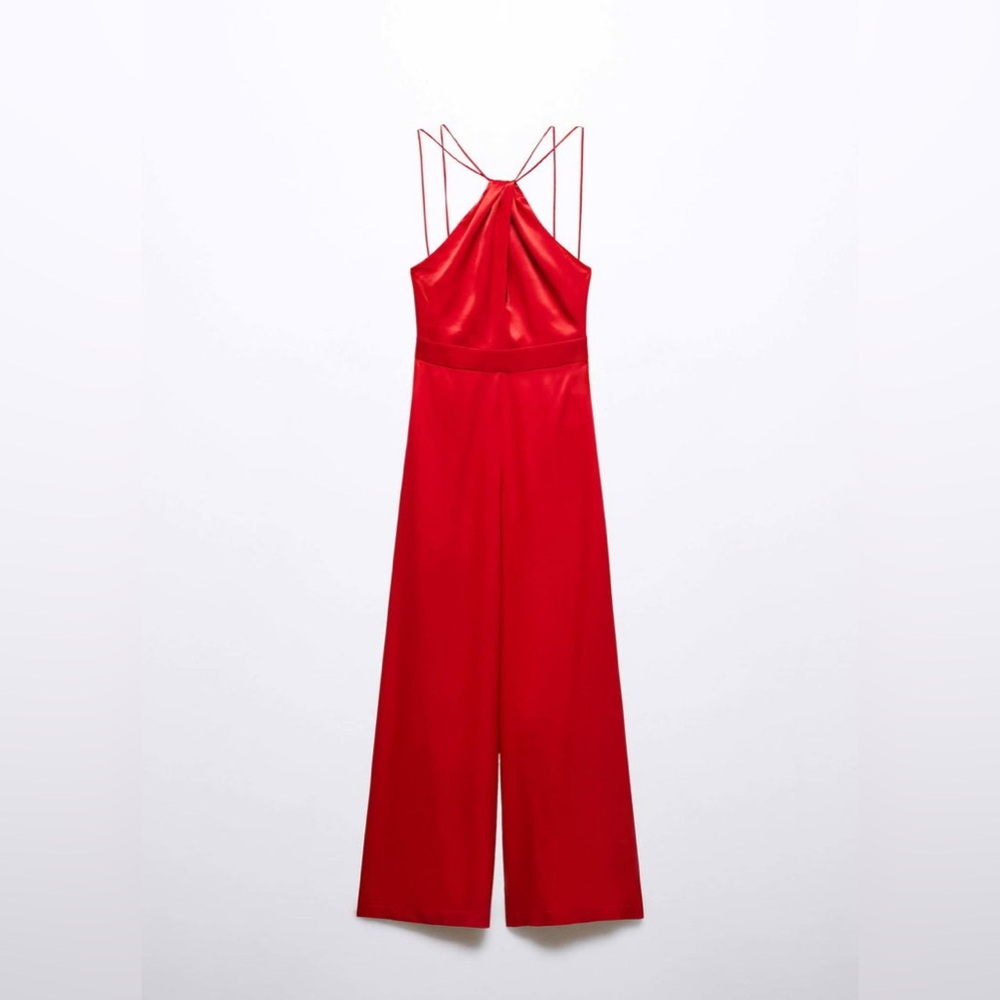 NWT Mango Red Satin Jumpsuit